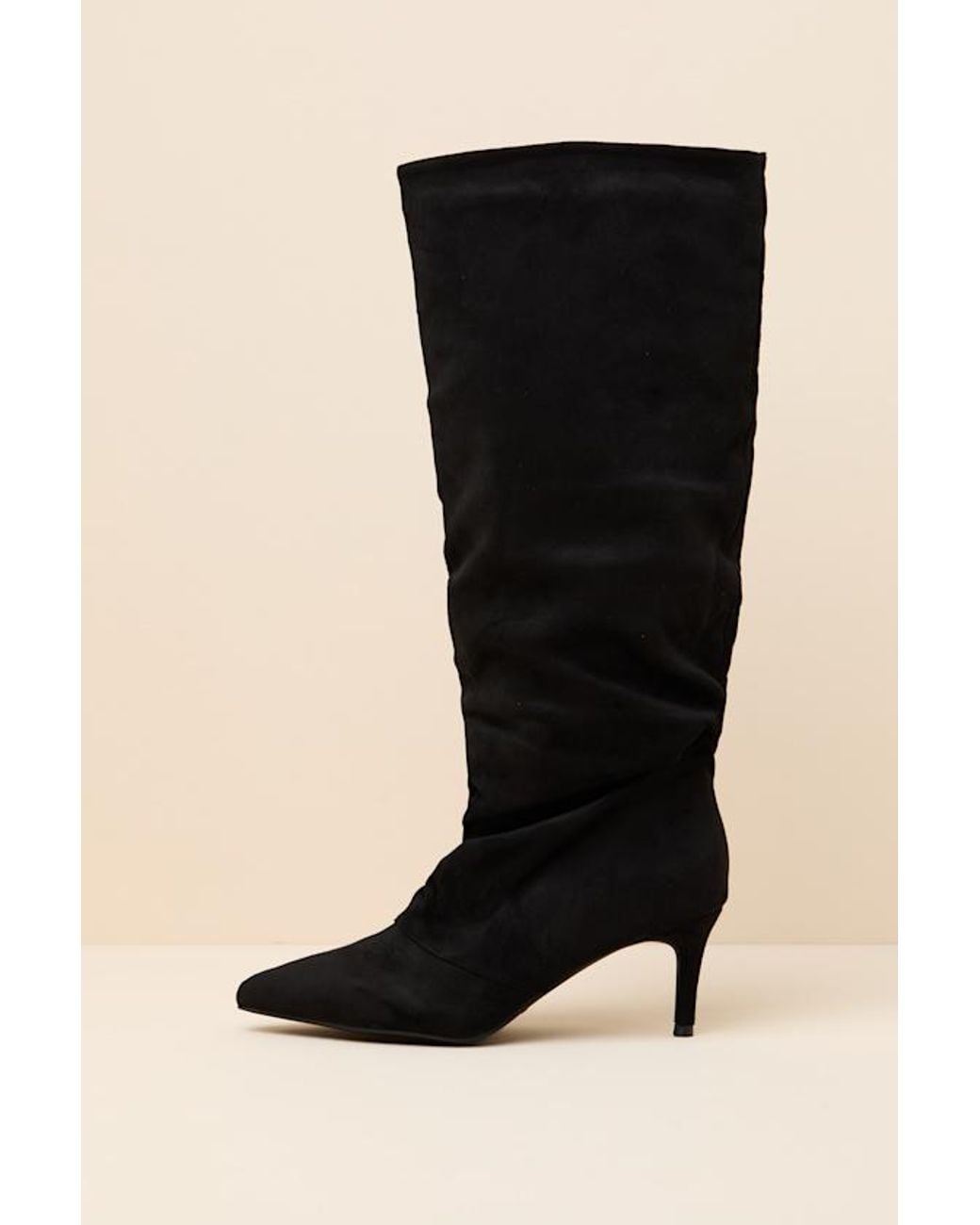 Lulus Black Maggie Suede Pointed-Toe Ruched Knee-High Boots