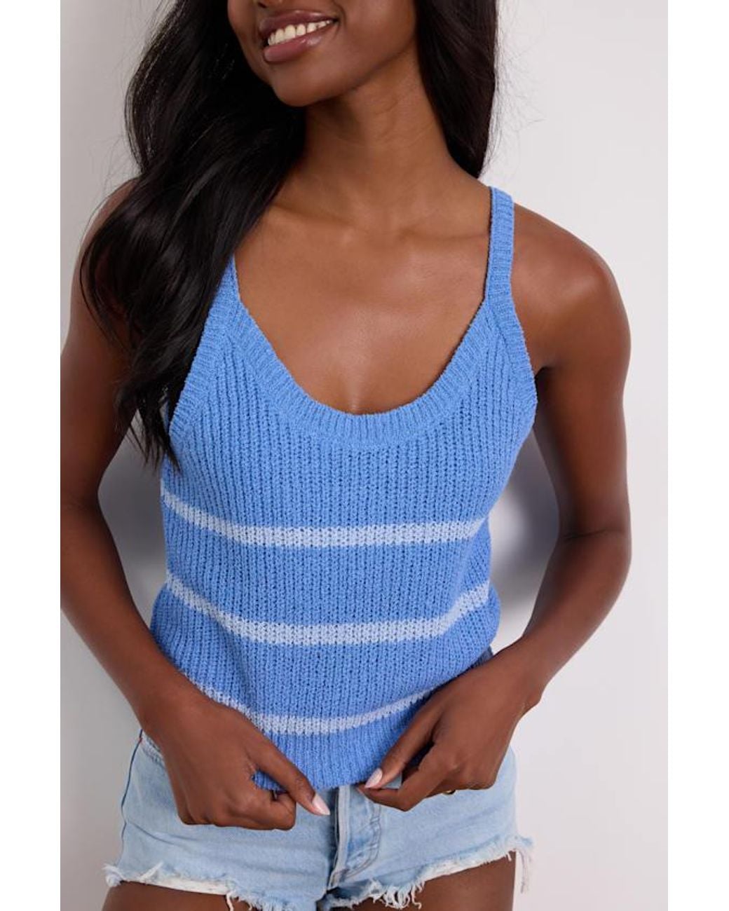 Lulus Blue Effortless Sunshine Striped Sweater Tank Top