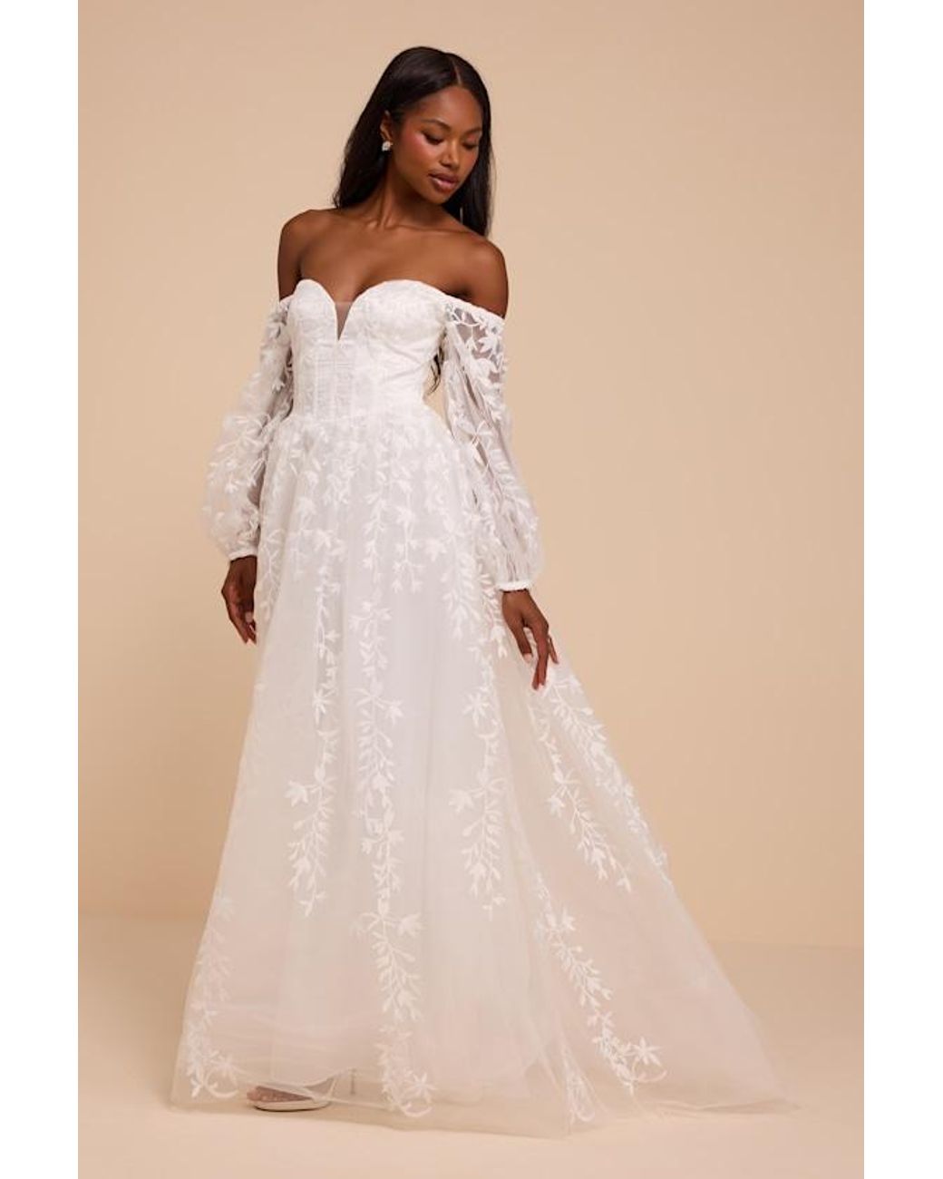 Lulus Natural Inga Off-The-Shoulder Tulle Maxi Dress