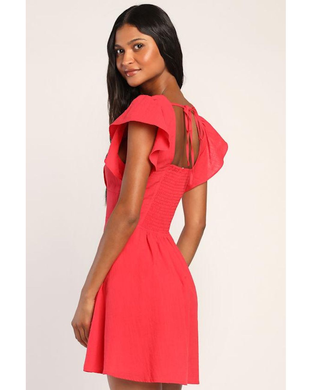 Lulus Red Sweeten Me Up Flutter Sleeve Mini Dress With Pockets