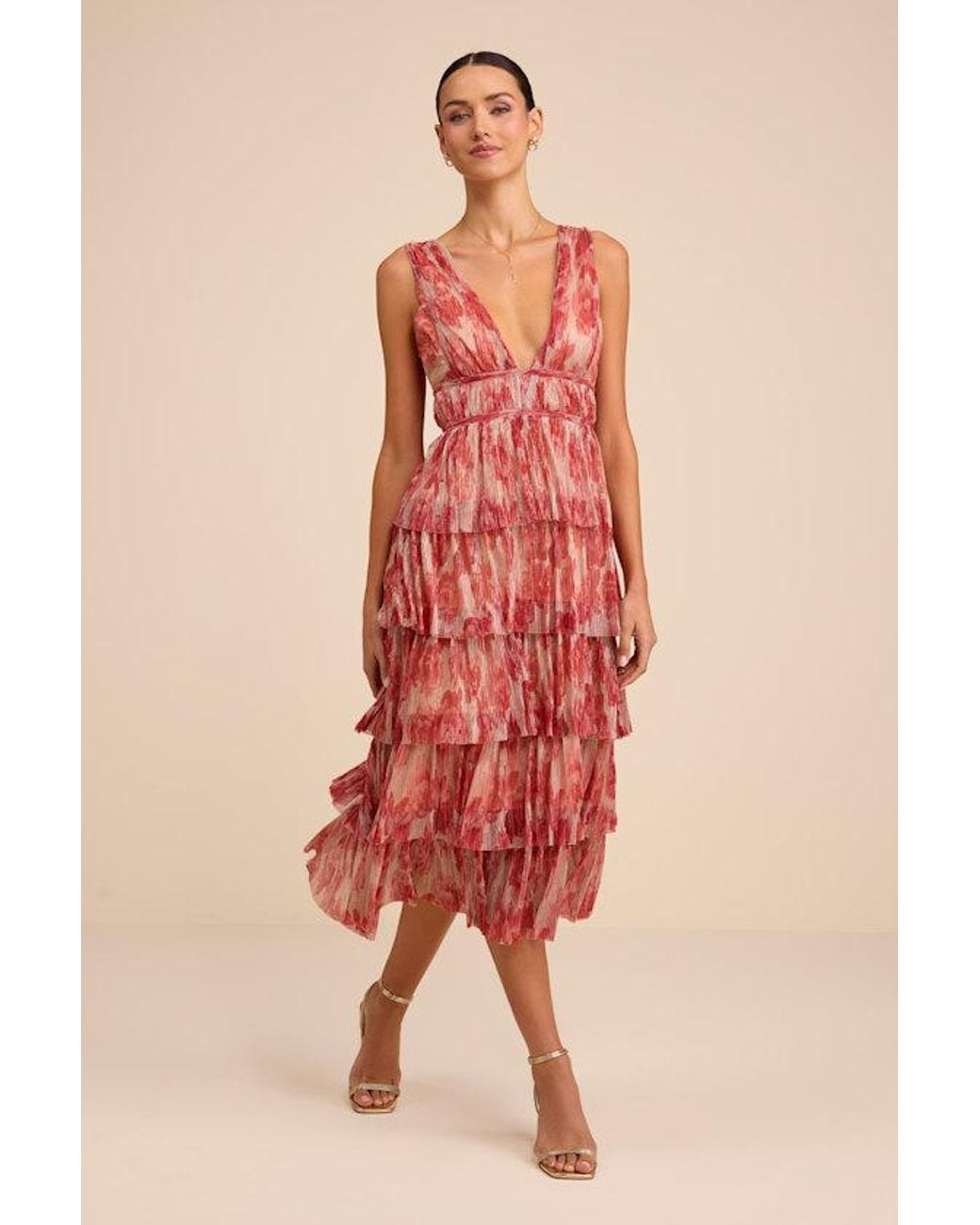 Lulus Valentia Plisse Sleeveless Tiered Midi Dress
