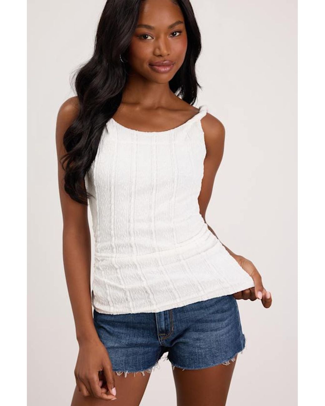 Lulus White Roan Lace Twist Strap Tank Top