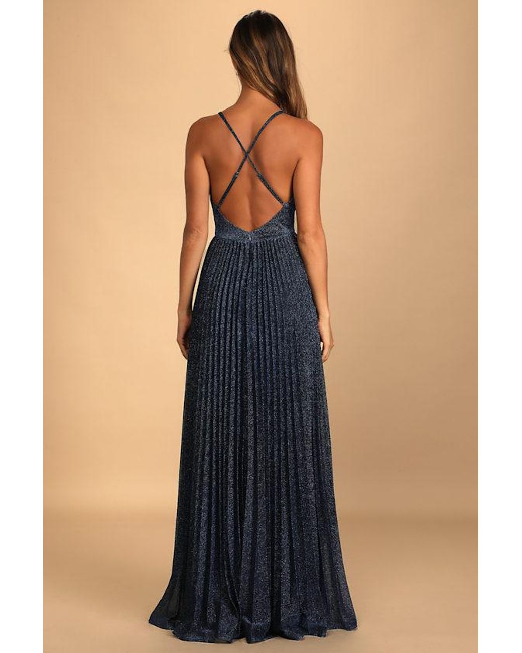 Lulus Blue Especially Stunning Sparkly Pleated Maxi Dress