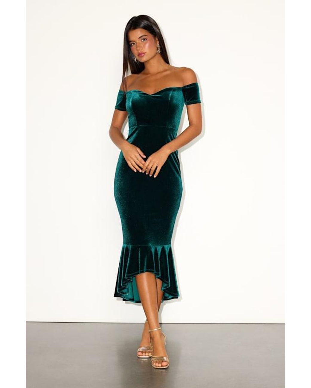 Lulus Blue How Much I Care Dark Velvet Off-The-Shoulder Midi Dress