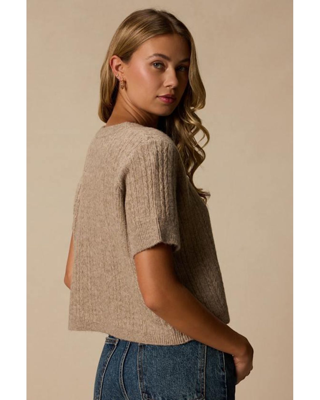 Lulus Blue Whitman Cable Knit Short Sleeve Sweater