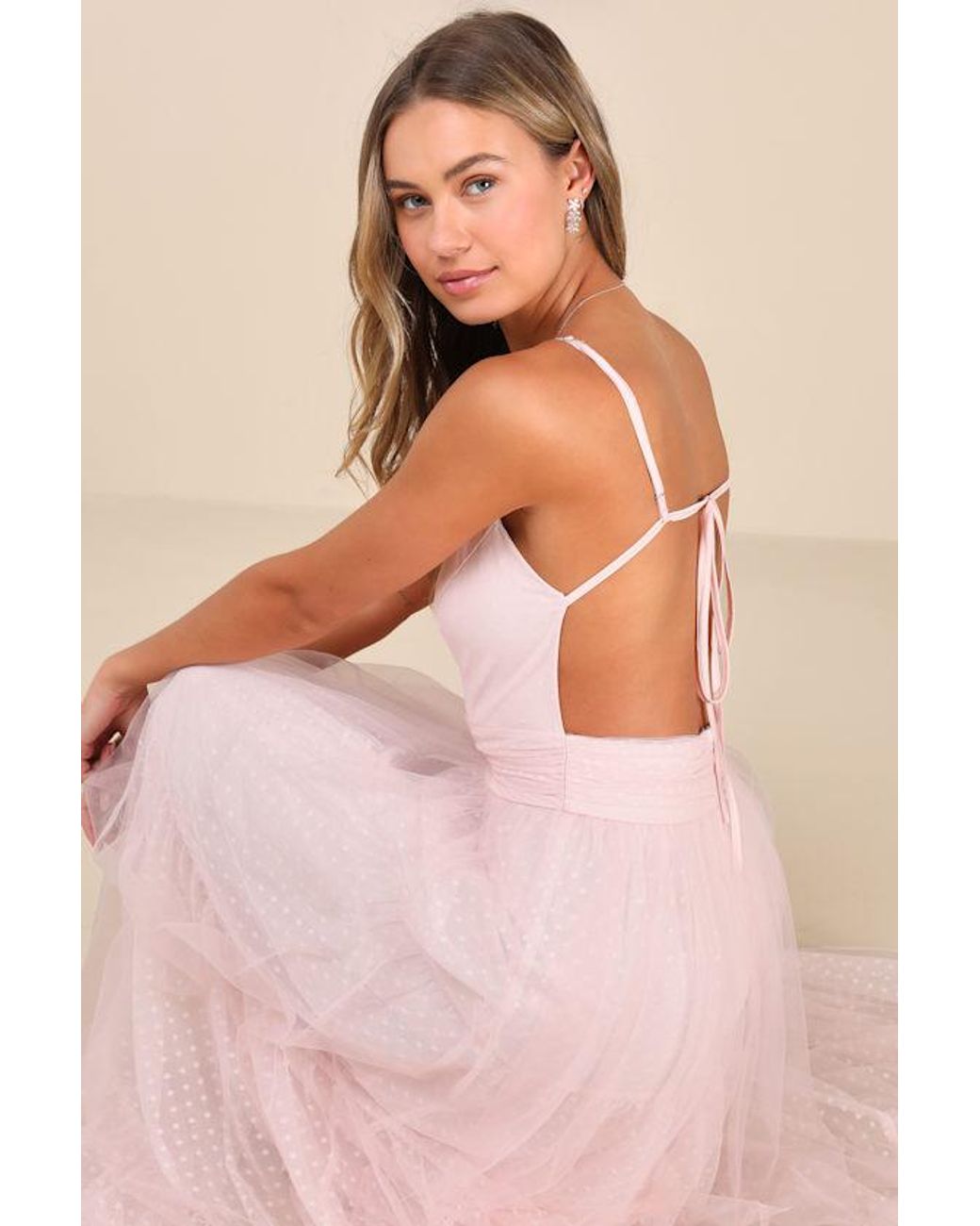 Lulus Pink Liana Swiss Dot Tulle Maxi Dress