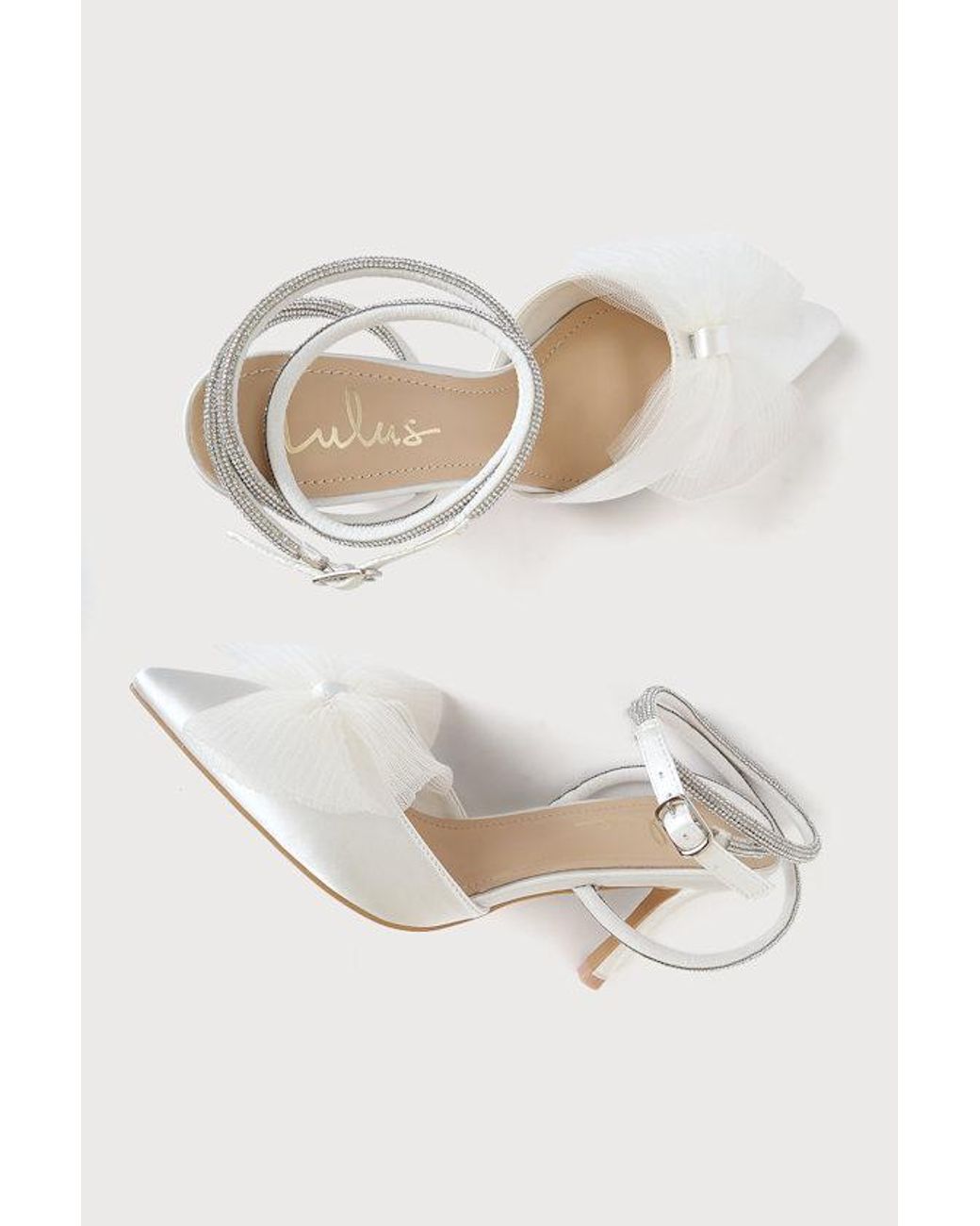 Lulus Blue Lelanee Satin Rhinestone Bow Ankle Strap Pumps
