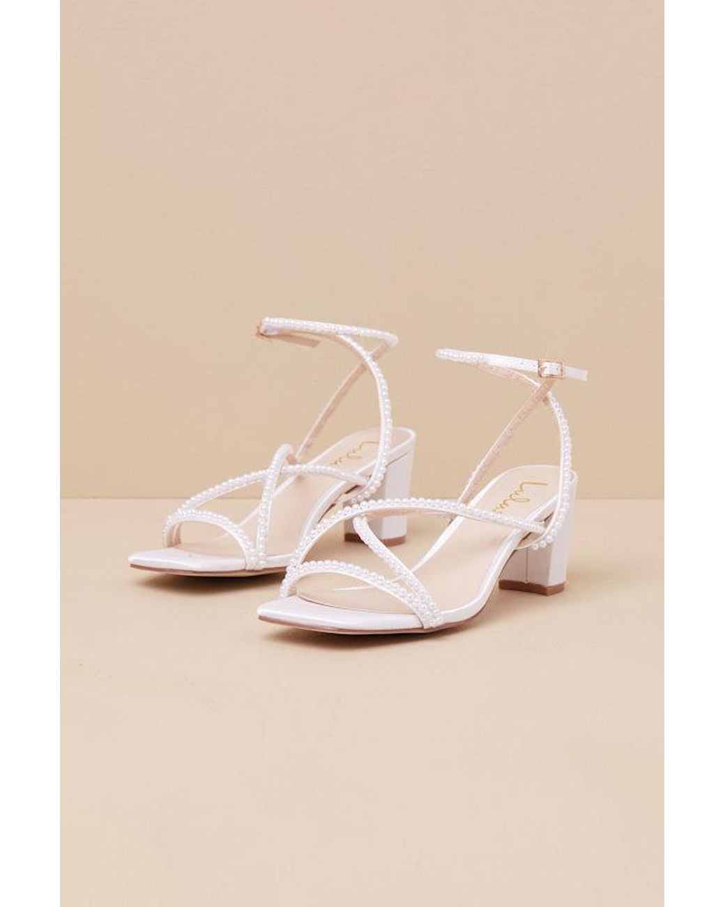 Lulus Pink Makenna Pearl Satin Strappy Ankle Strap Low Heel Sandals