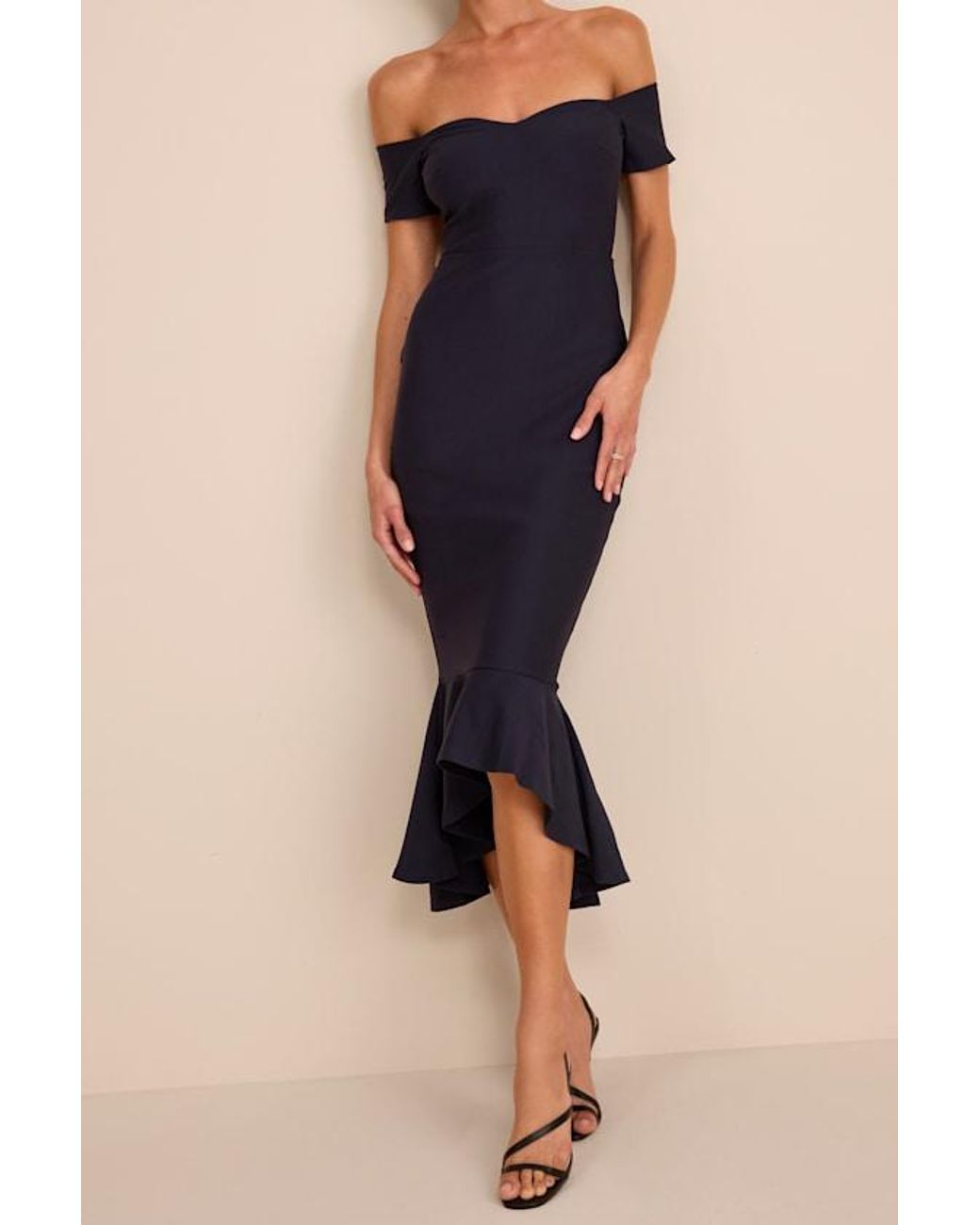 Lulus Blue How Much I Care Off-The-Shoulder Midi Dress