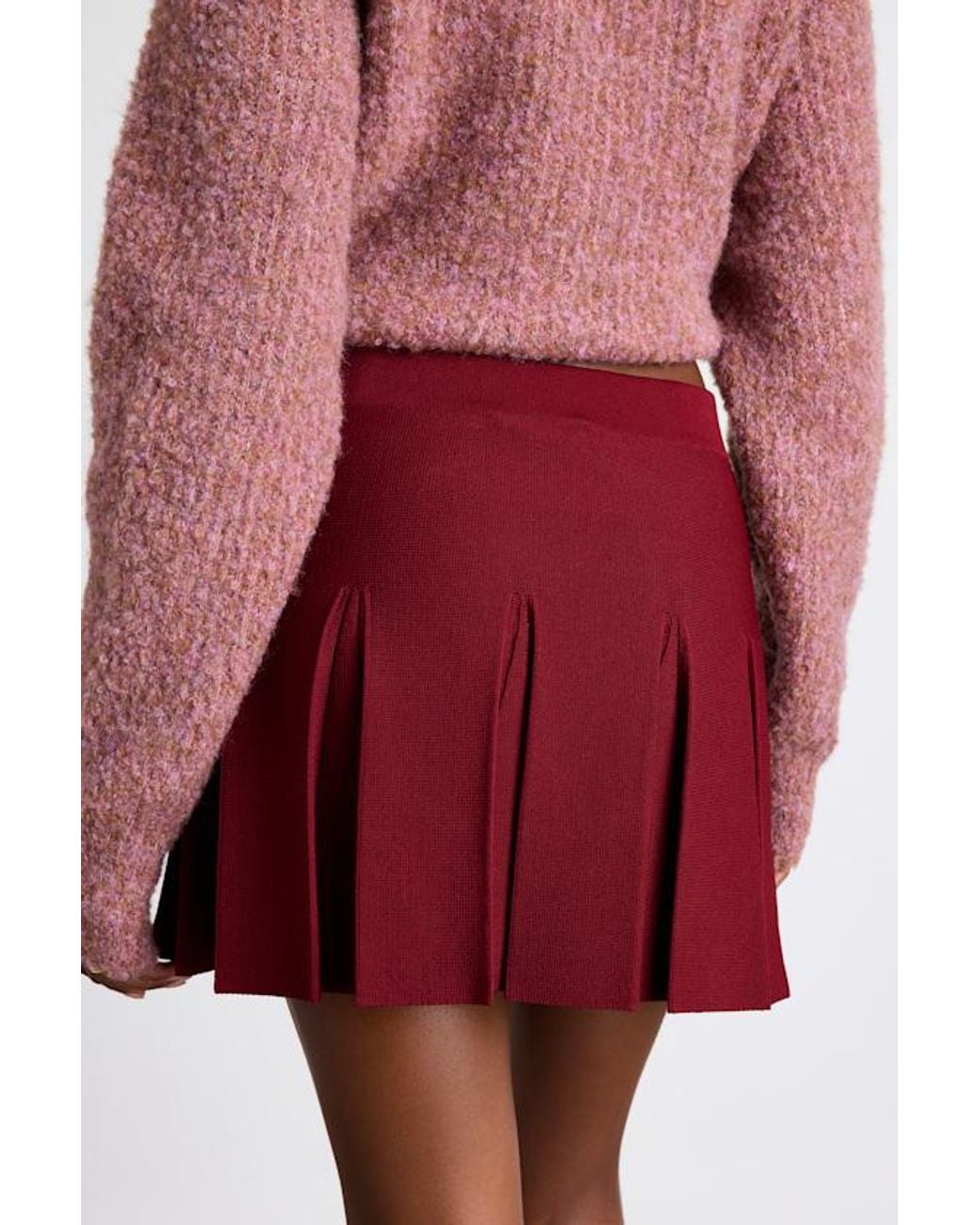 Lulus Red Alyne Knit Mid-Rise Pleated Mini Skirt