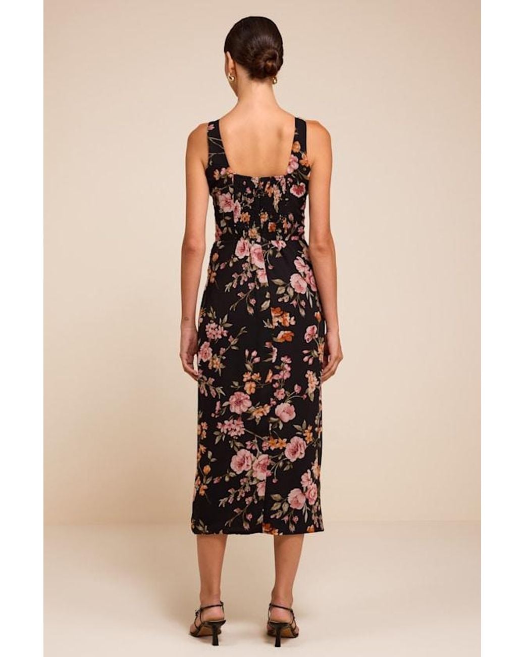 Lulus Black Lesina Floral Sleeveless Midi Dress