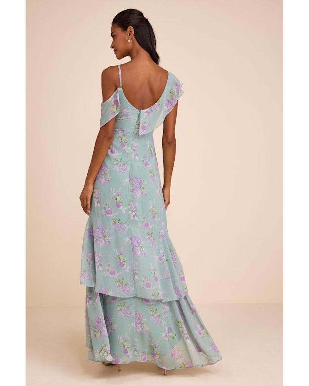 Lulus Green Velma Sage Floral Ruffled Asymmetrical Maxi Dress