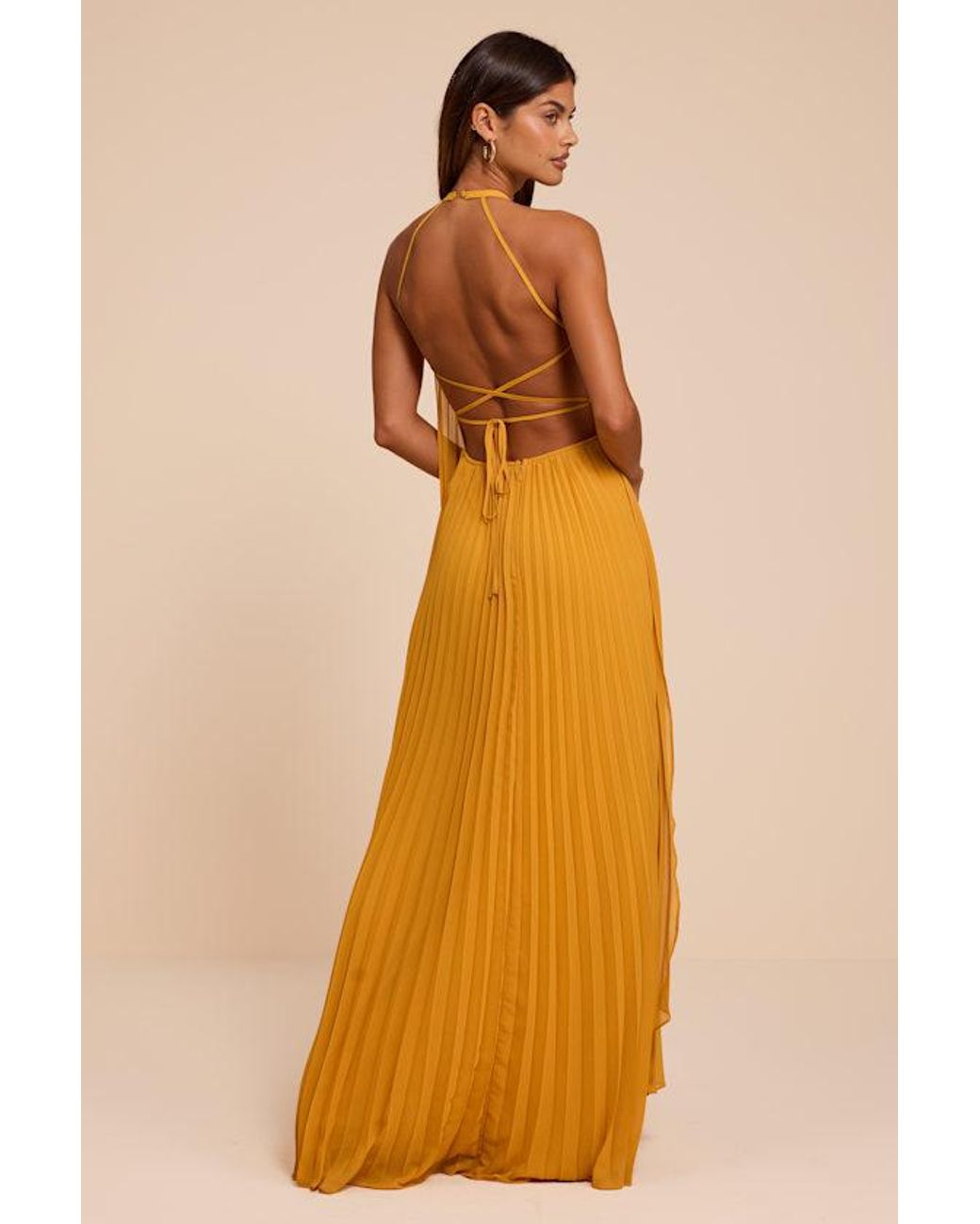 Lulus Yellow Dorala Pleated Lace-Up Tiered Maxi Dress