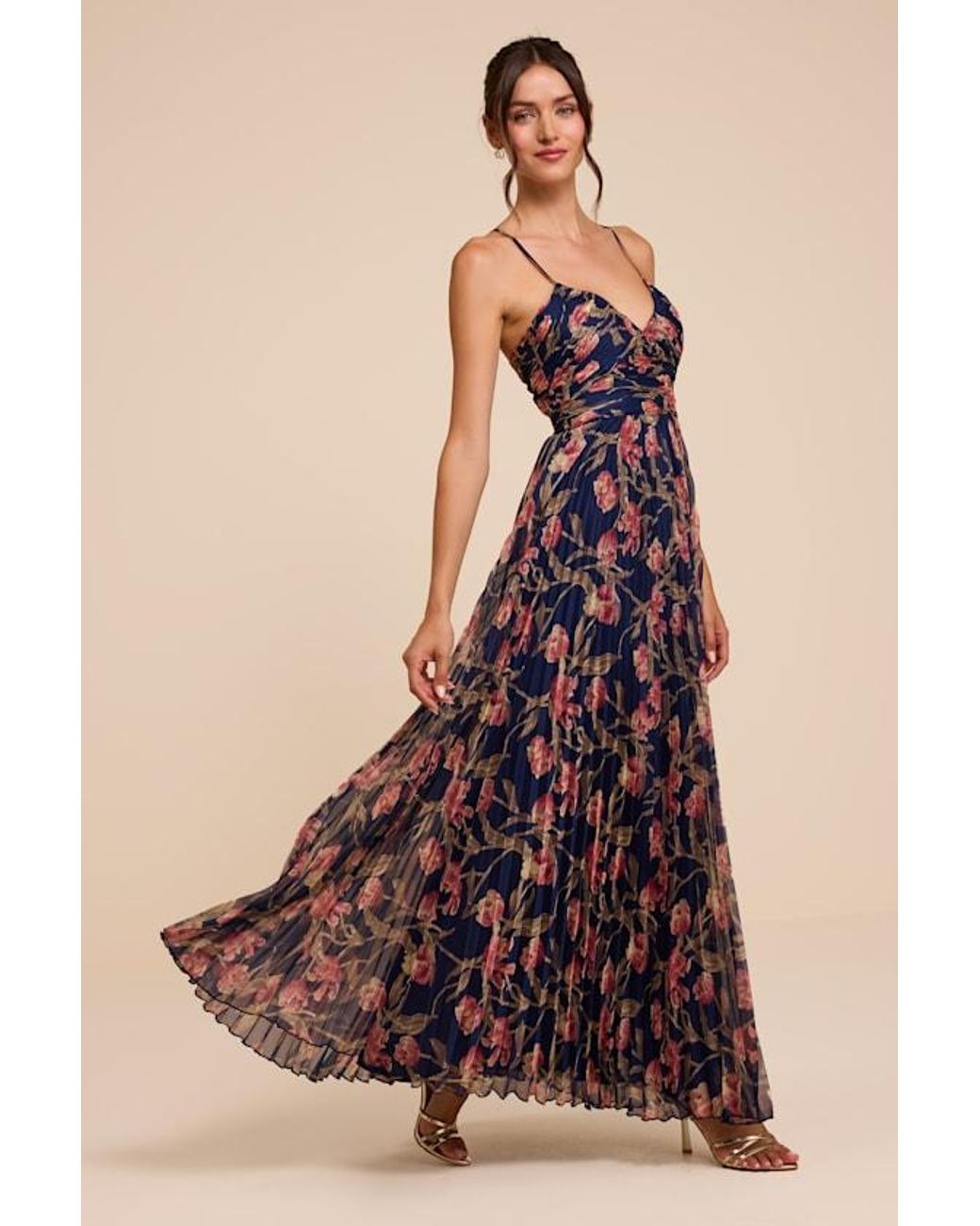 Lulus Blue Rebena Multi Floral Pleated Maxi Dress