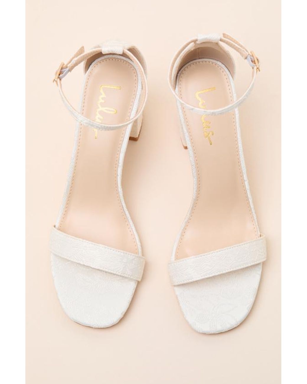 Lulus Natural Arylee Floral Embroidered Ankle Strap Heels