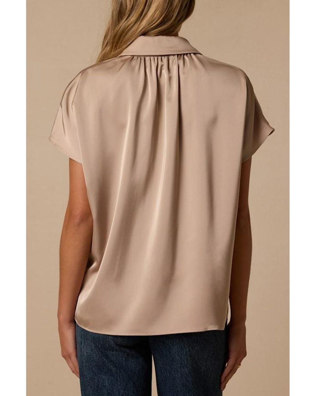 Lulus Natural Dena Taupe Satin Button-Up Top