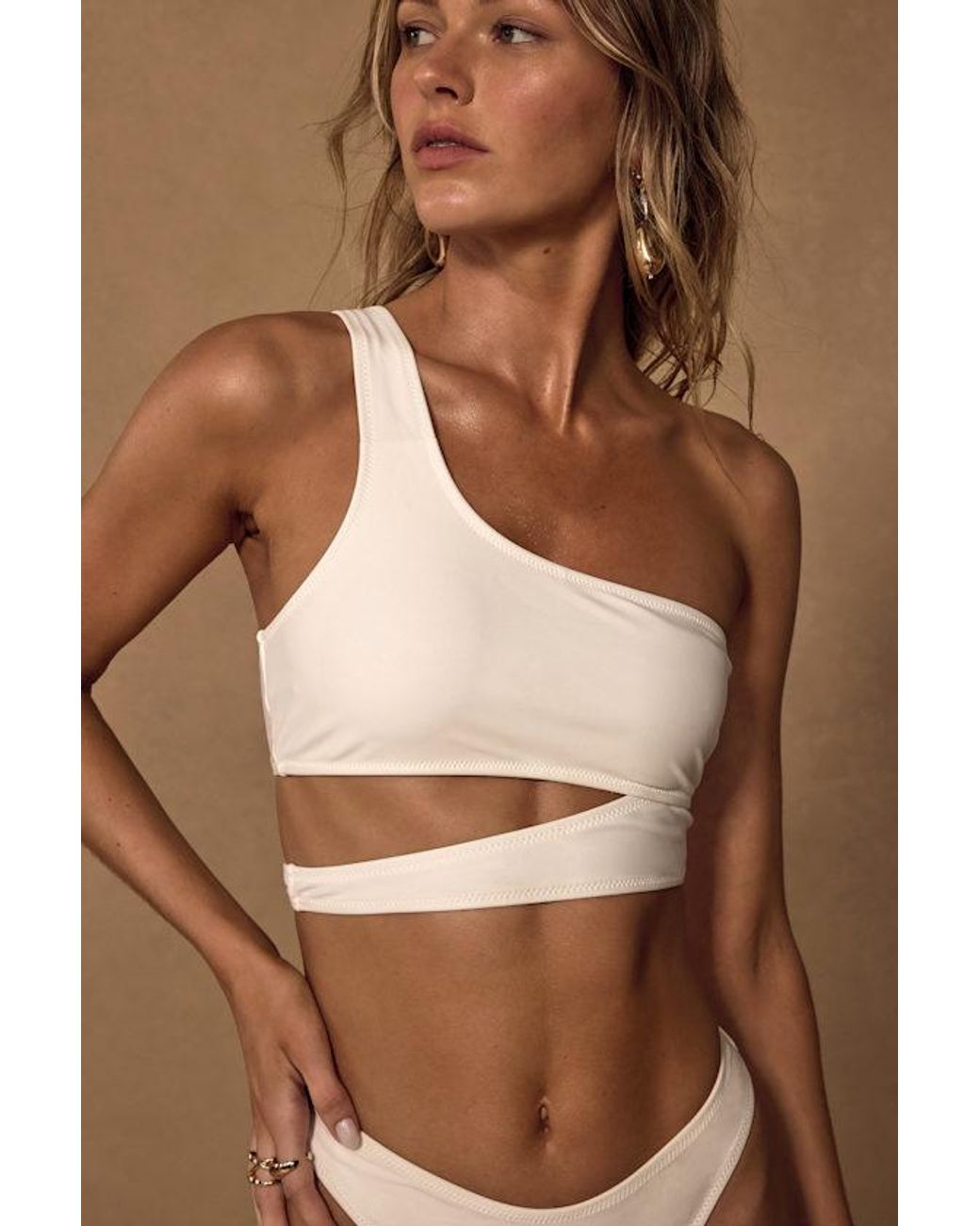 Lulus White Sun And Games One-Shoulder Cutout Bikini Top