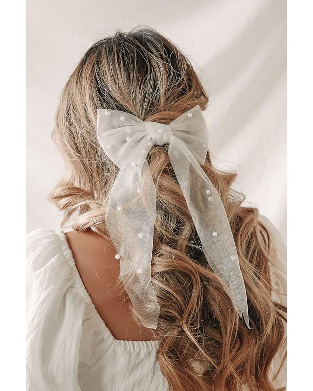 Lulus White Mariella Pearl Tulle Bow