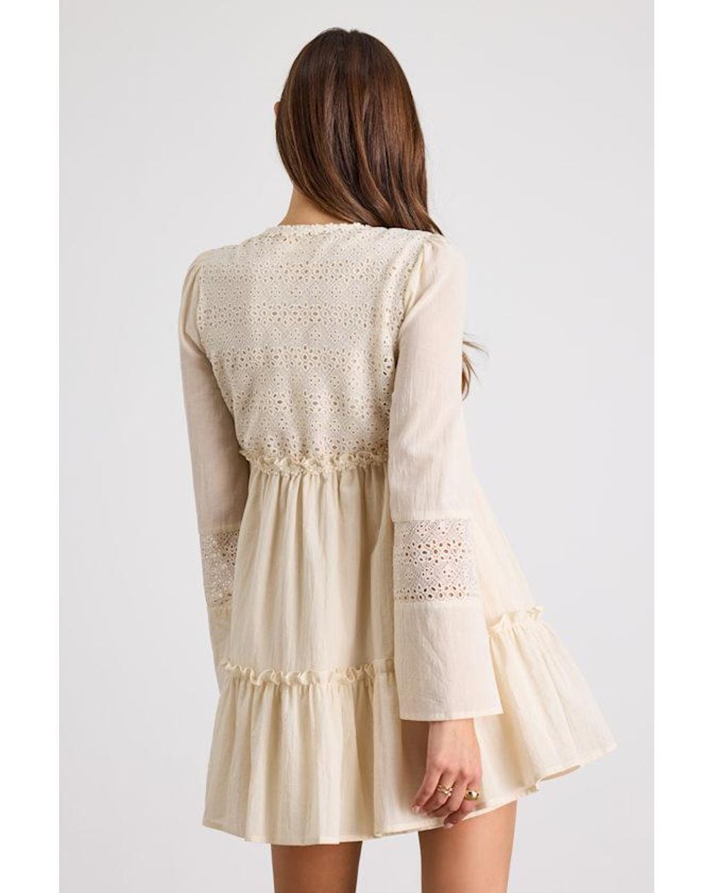Lulus Natural Dovelynn Cream Long Sleeve Baby Doll Mini Dress