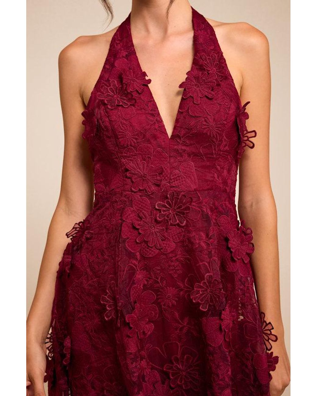 Lulus Kennia 3D Floral Embroidered Halter Midi Dress