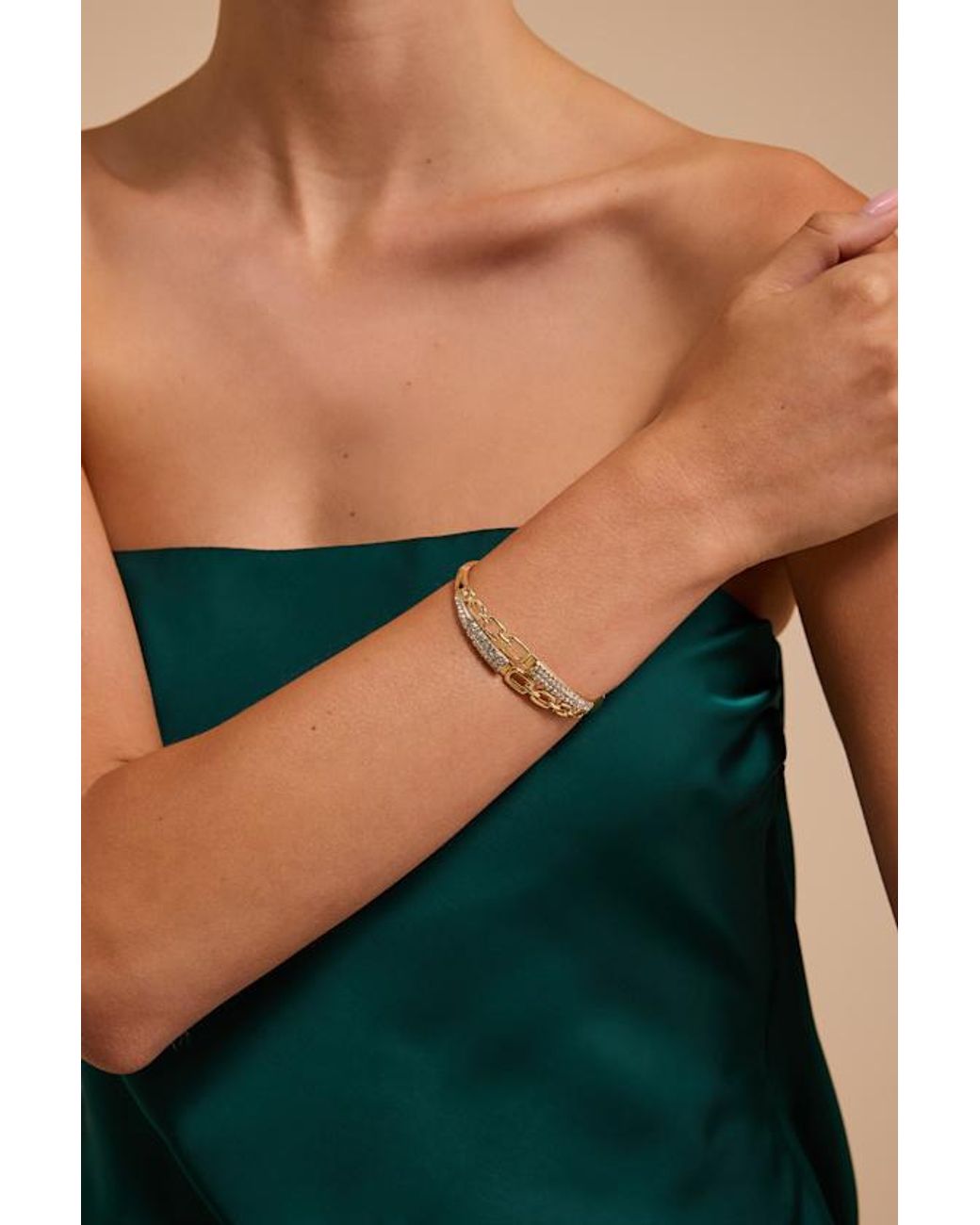 Lulus Green Geneva Rhinestone Bangle Bracelet