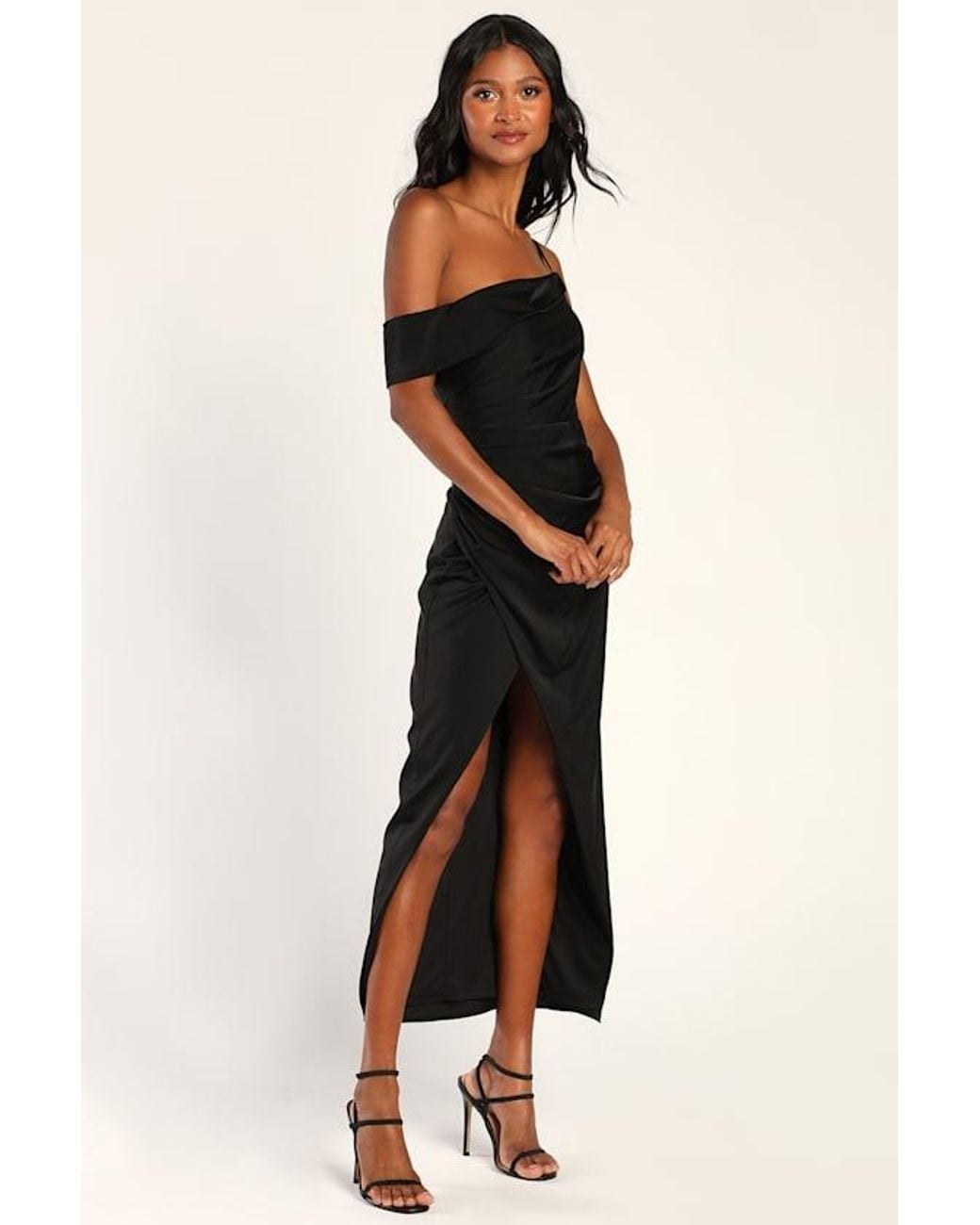 Lulus Black Showing Off A Little Asymmetrical Tulip Midi Dress