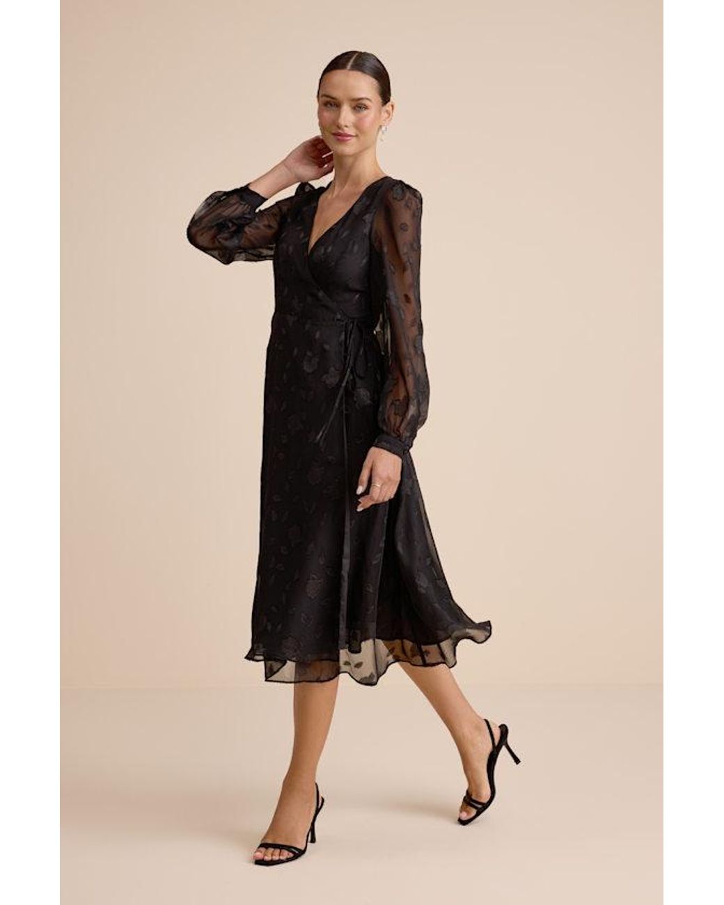 Lulus Evening Of Elegance Floral Jacquard Wrap Midi Dress in Black | Lyst Lulus Evening Of Elegance Floral Jacquard Wrap Midi Dress in Black | Lyst