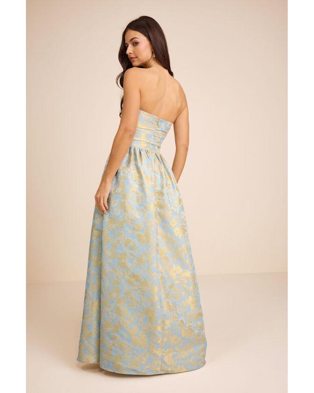 Lulus Natural Bradshaw And Floral Jacquard Maxi Dress