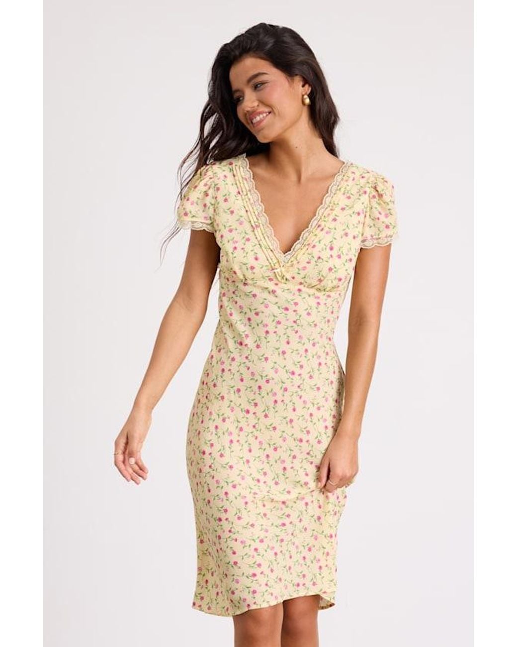 Lulus Natural Liv Ditsy Floral Slip Midi Dress