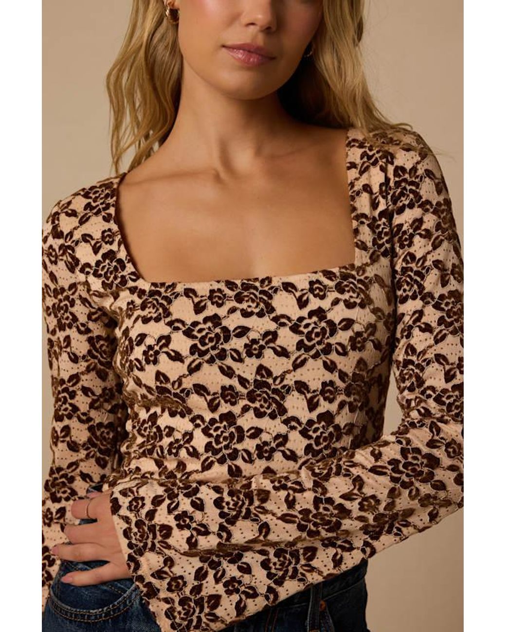 Lulus Blue Lottie Floral Long Sleeve Top