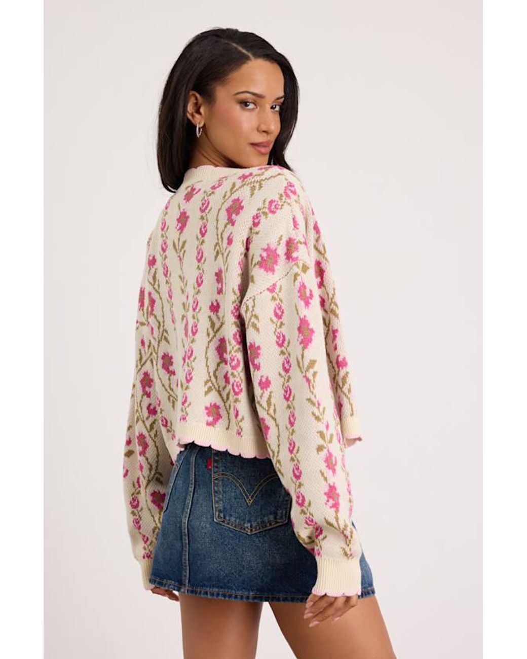 Lulus Natural Holland Multi Floral Open-Front Cardigan