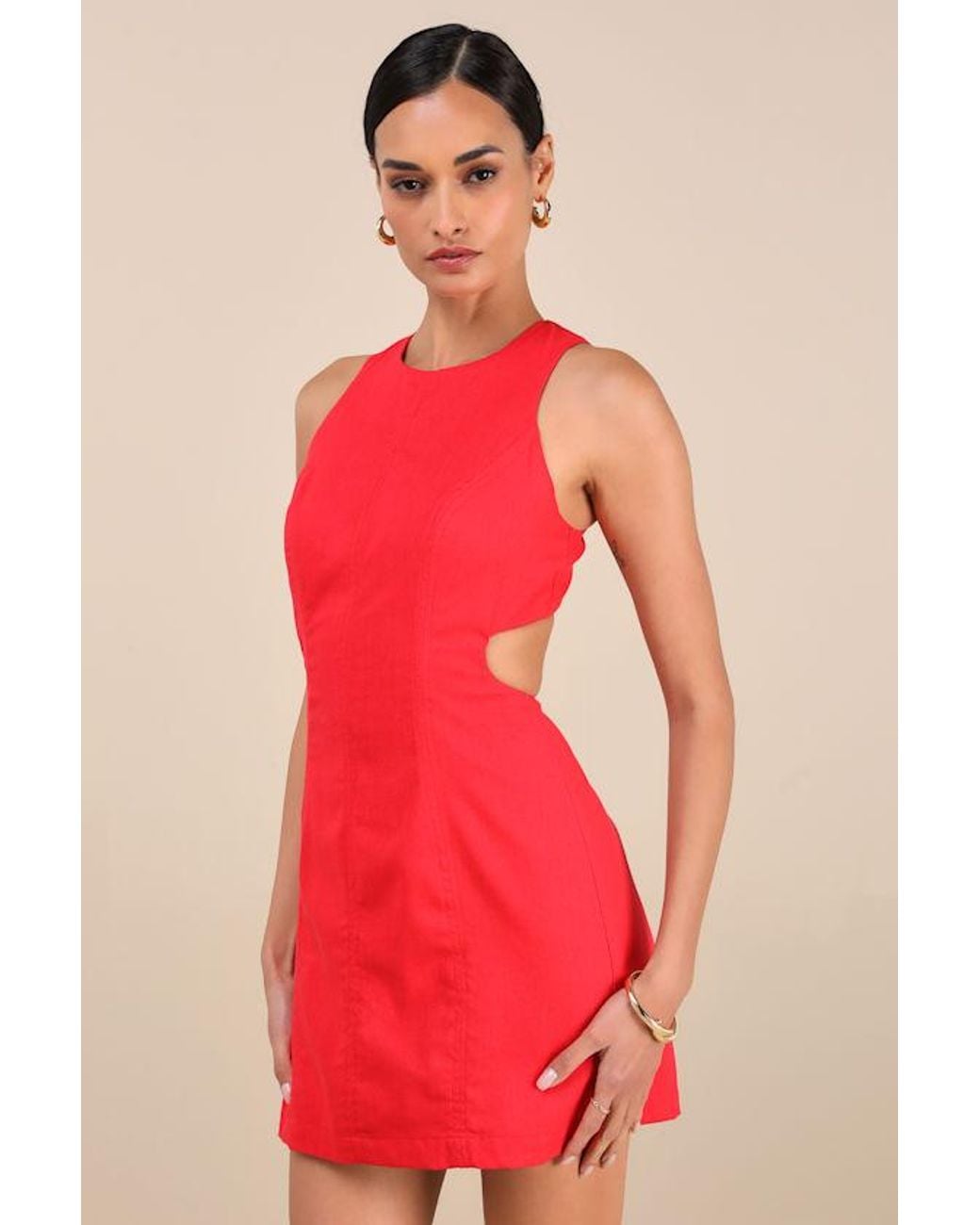 Lulus Red Alouette Linen Cutout Mini Dress