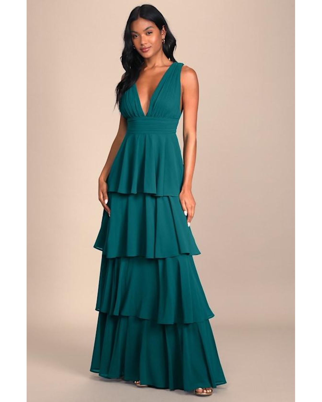 Lulus Green Amazing Evening Hunter Tiered Maxi Dress