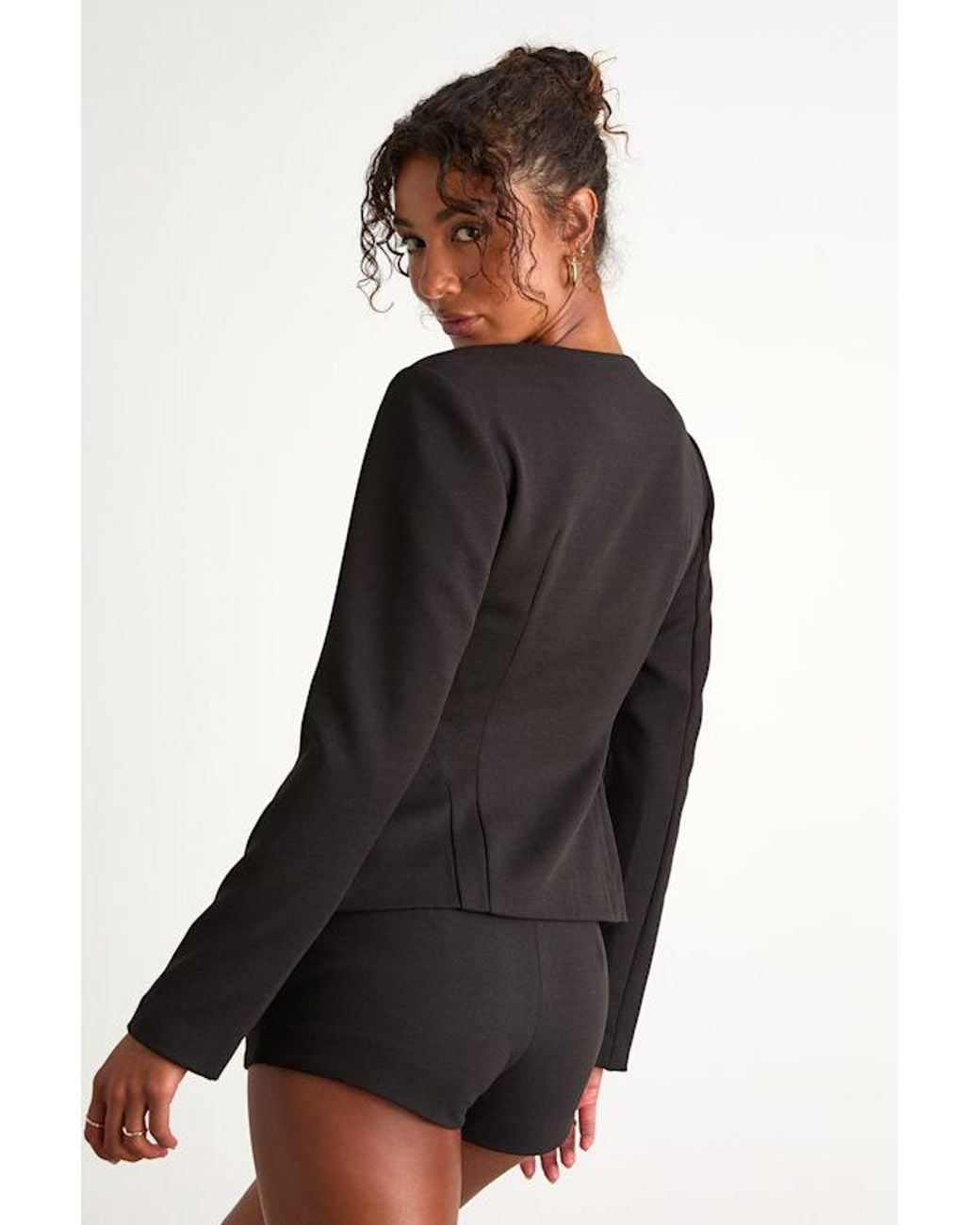 Lulus Black Lynn Rosette Button-Front Blazer