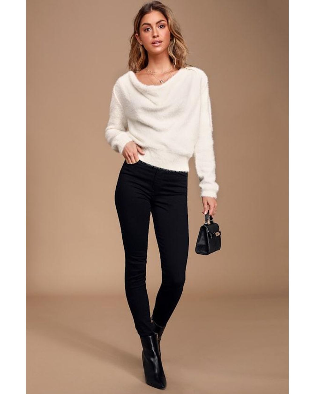 Lulus Natural Care For You Eyelash Knit Cowl Neck Reversible Sweater
