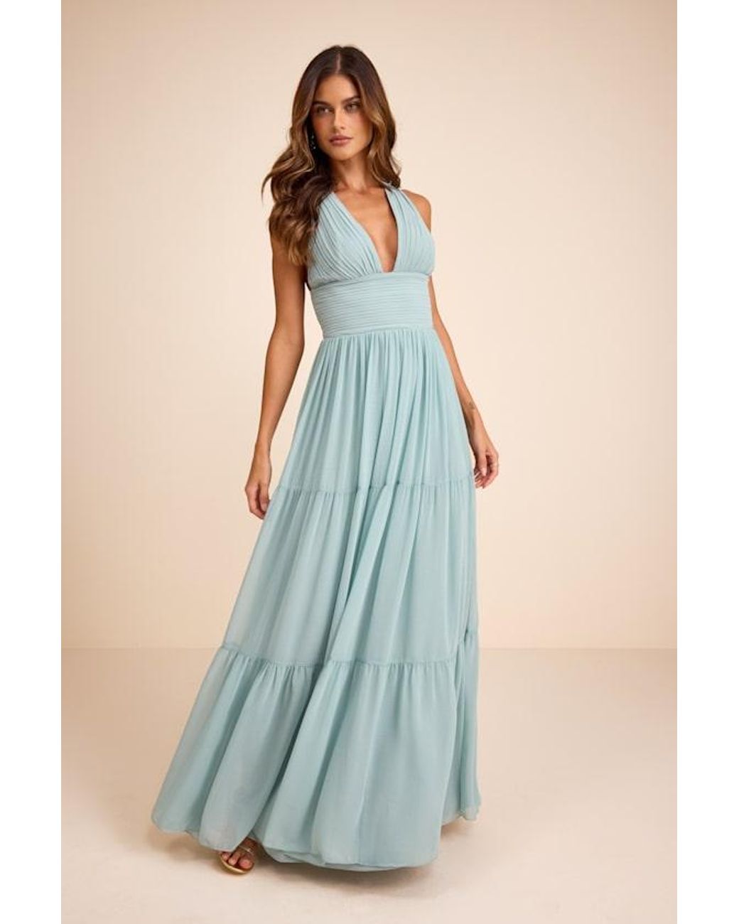 Lulus Blue Leora Pleated Tiered Maxi Dress