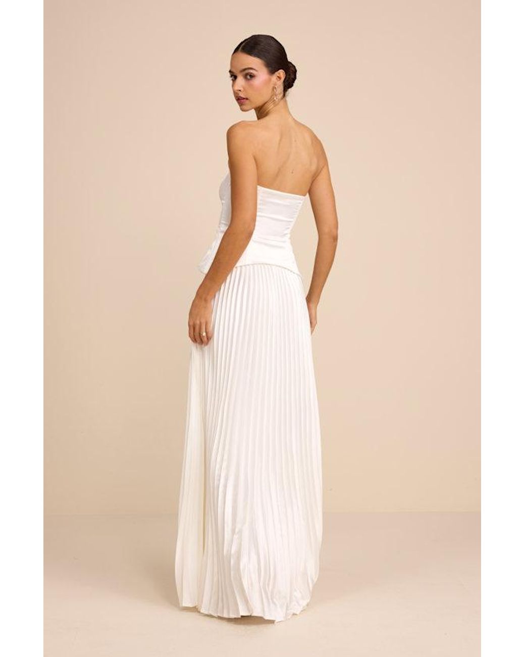 Lulus Natural Dovey Satin Pleated Maxi Dress