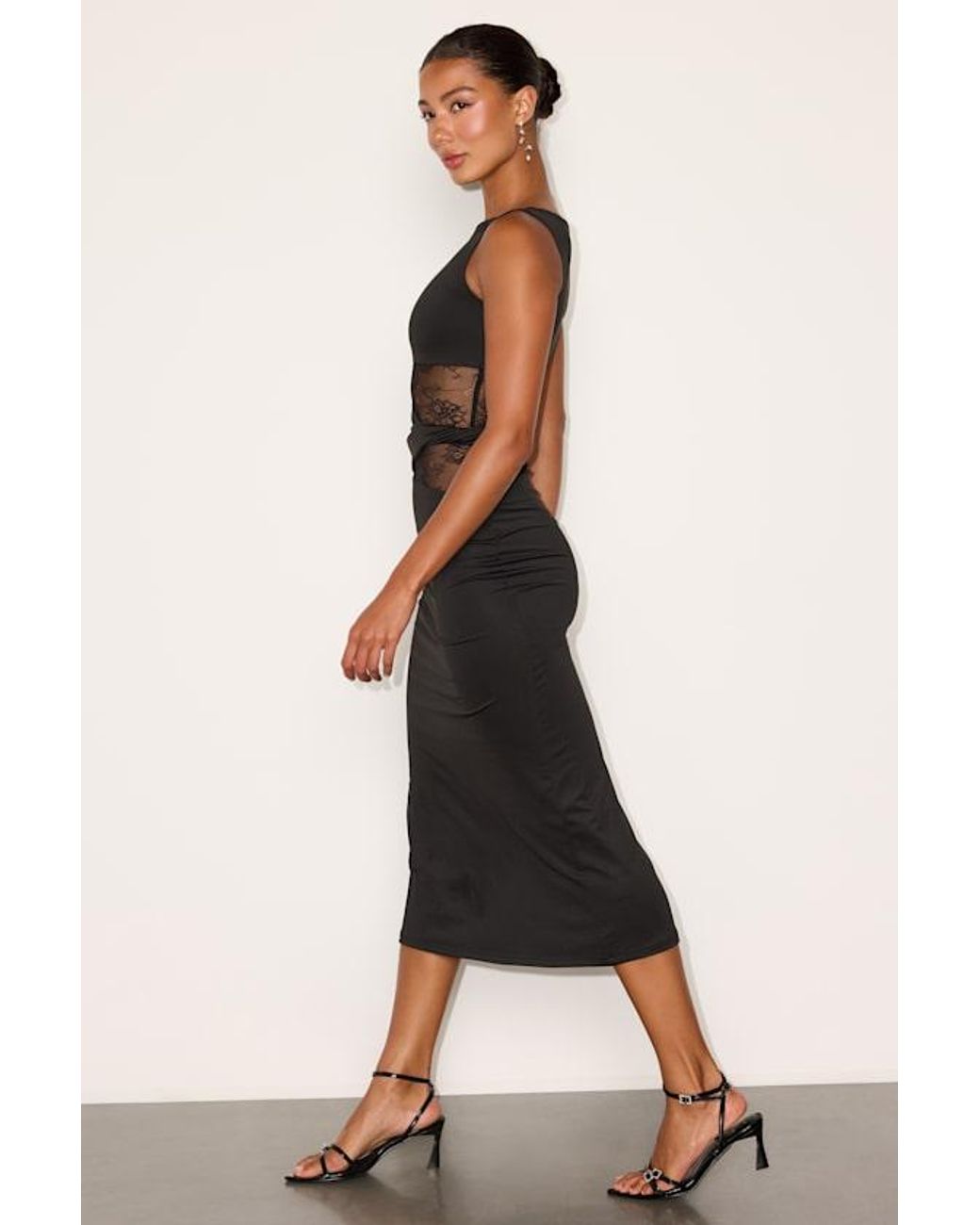 Lulus Black Klea Lace Cutout Column Midi Dress