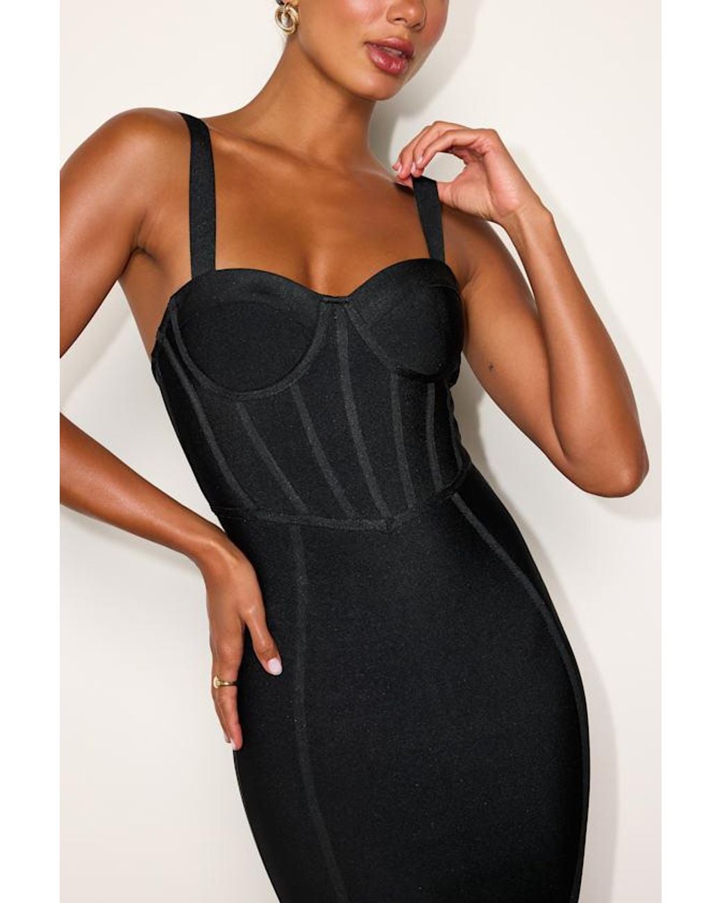 Lulus Black Althea Bandage Knit Bodycon Midi Dress