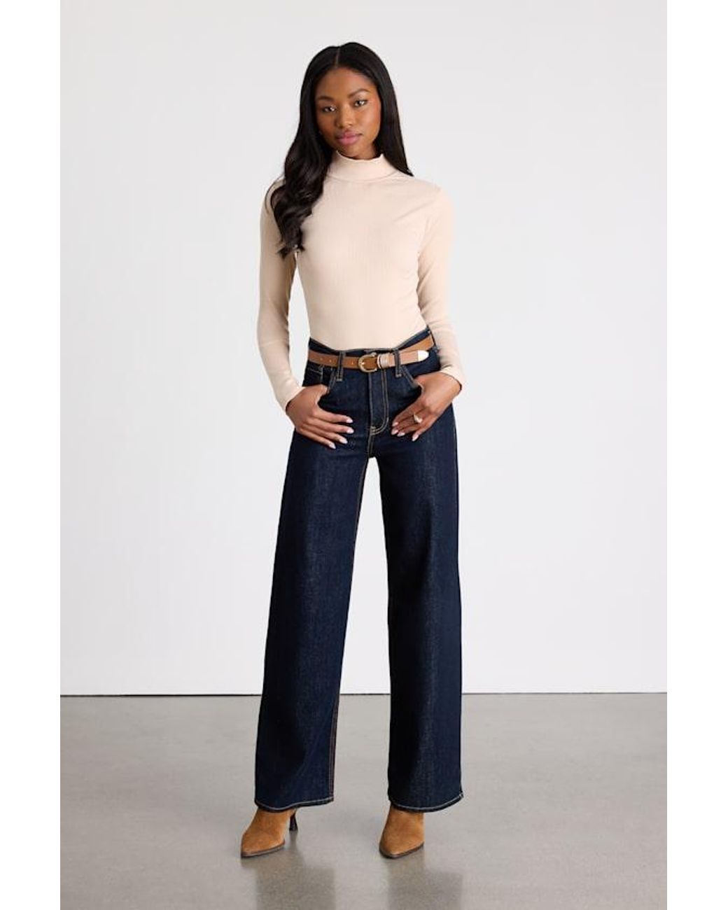 Lulus Basics Blue Wilde Ribbed Long Sleeve Mock Neck Bodysuit