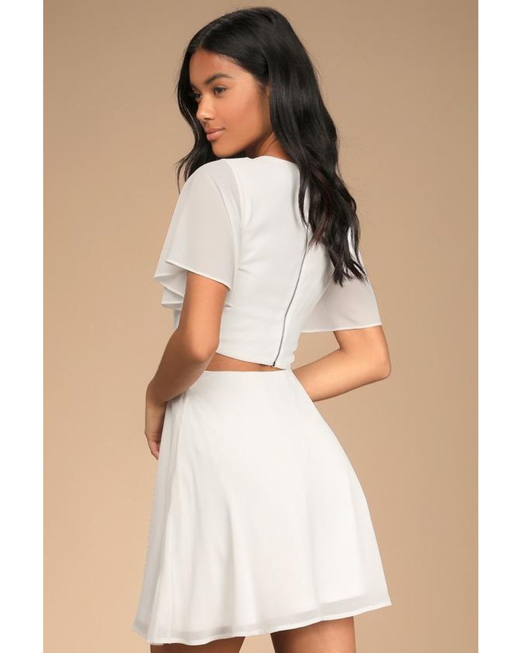 Lulus Natural Blissful Love Cutout Mini Skater Dress