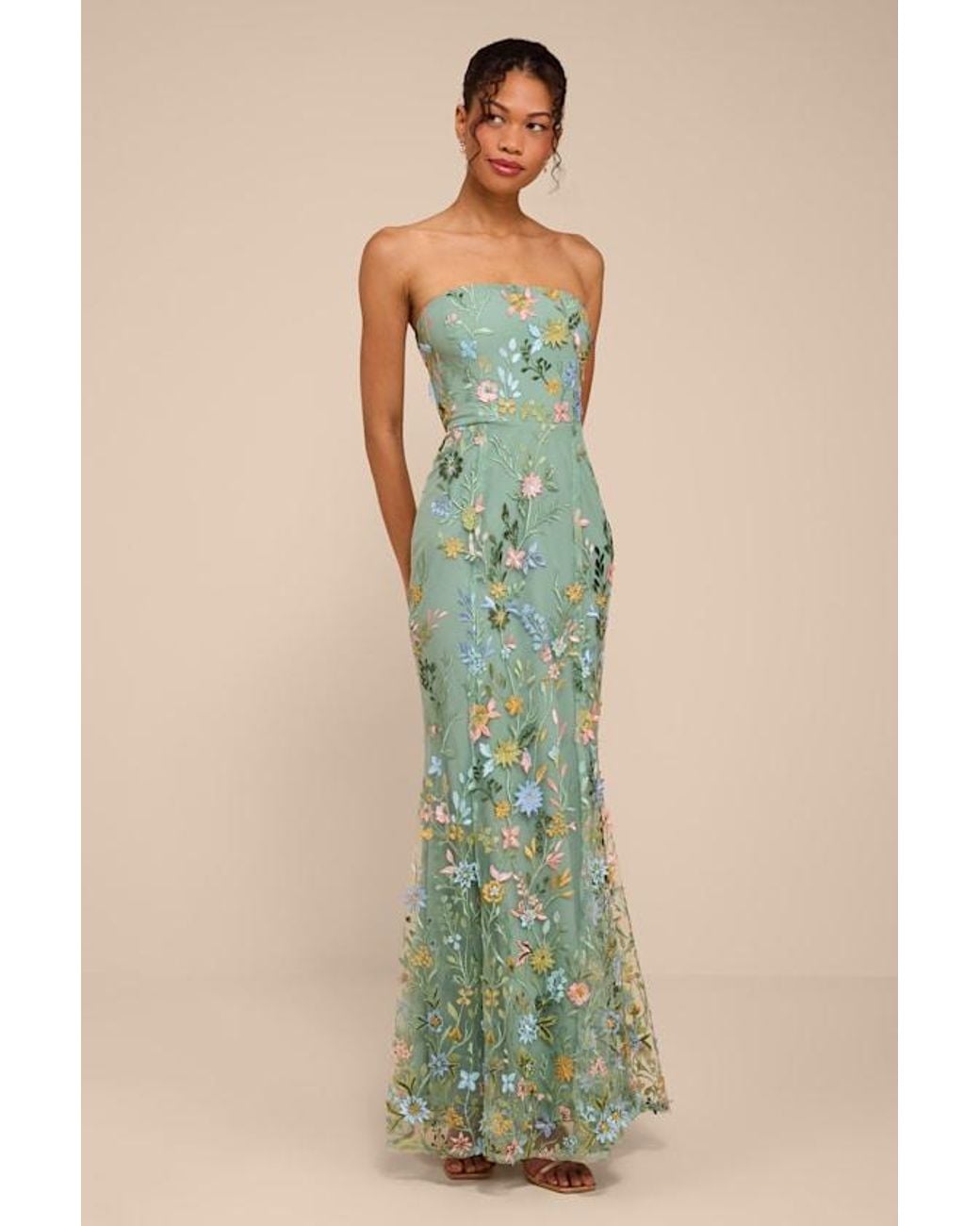 Lulus Green Stefanie Dark Sage Floral Embroidered Mermaid Maxi Dress