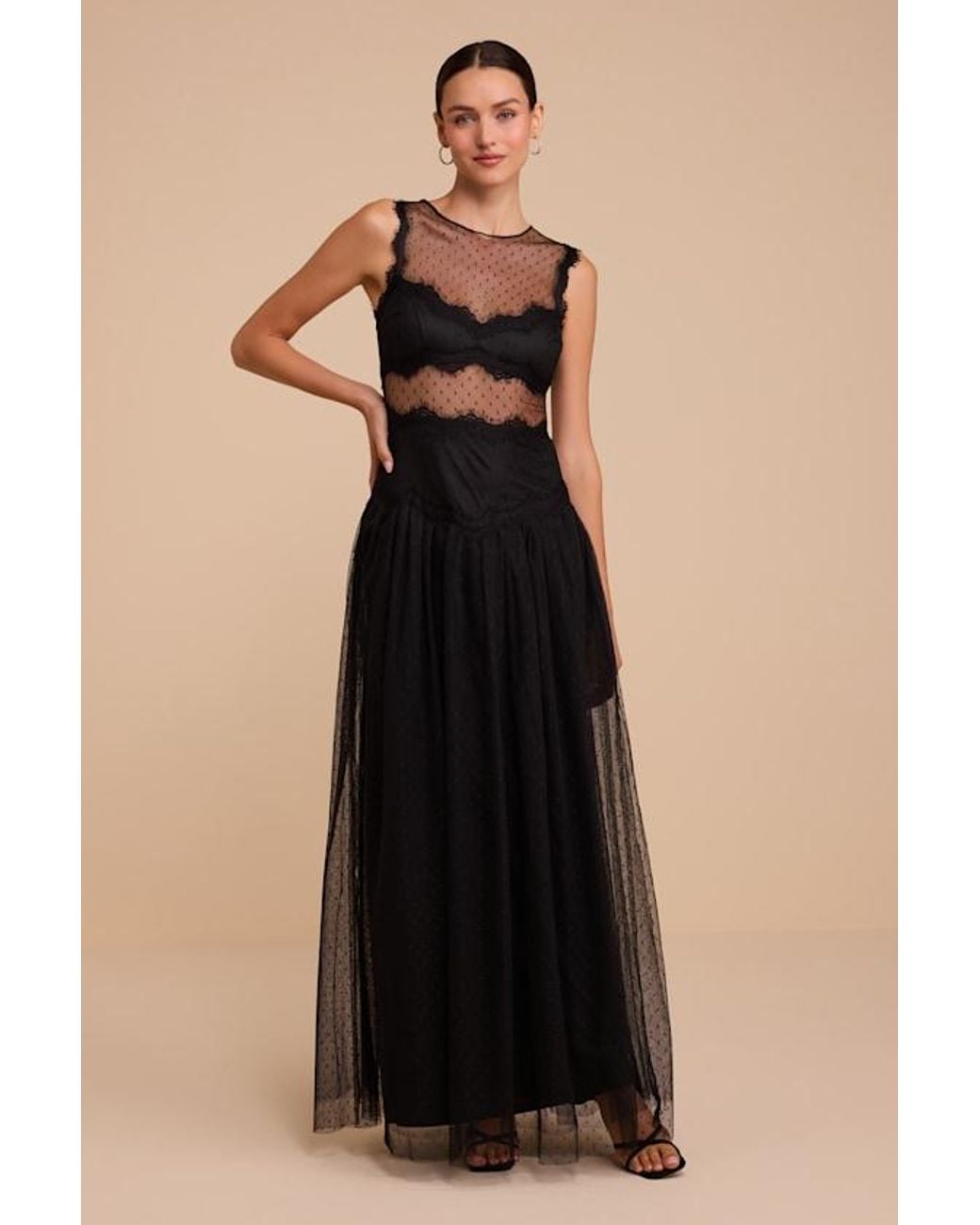 Lulus Black Emmarose Dot Maxi Dress