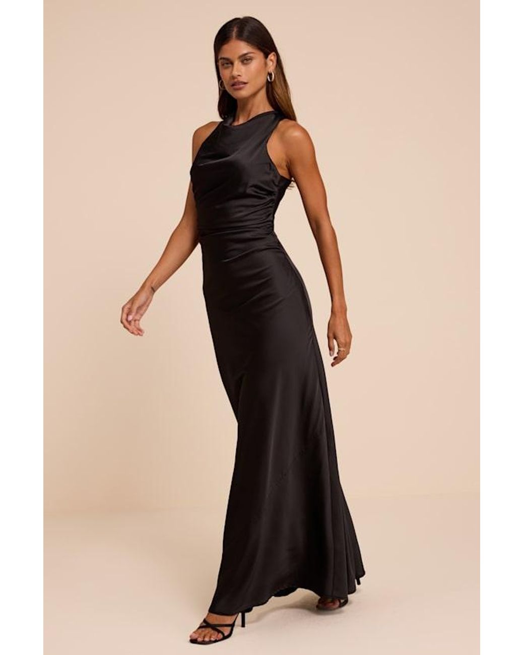 Lulus Black Effortlessly Sensational Satin Backless Maxi Dress