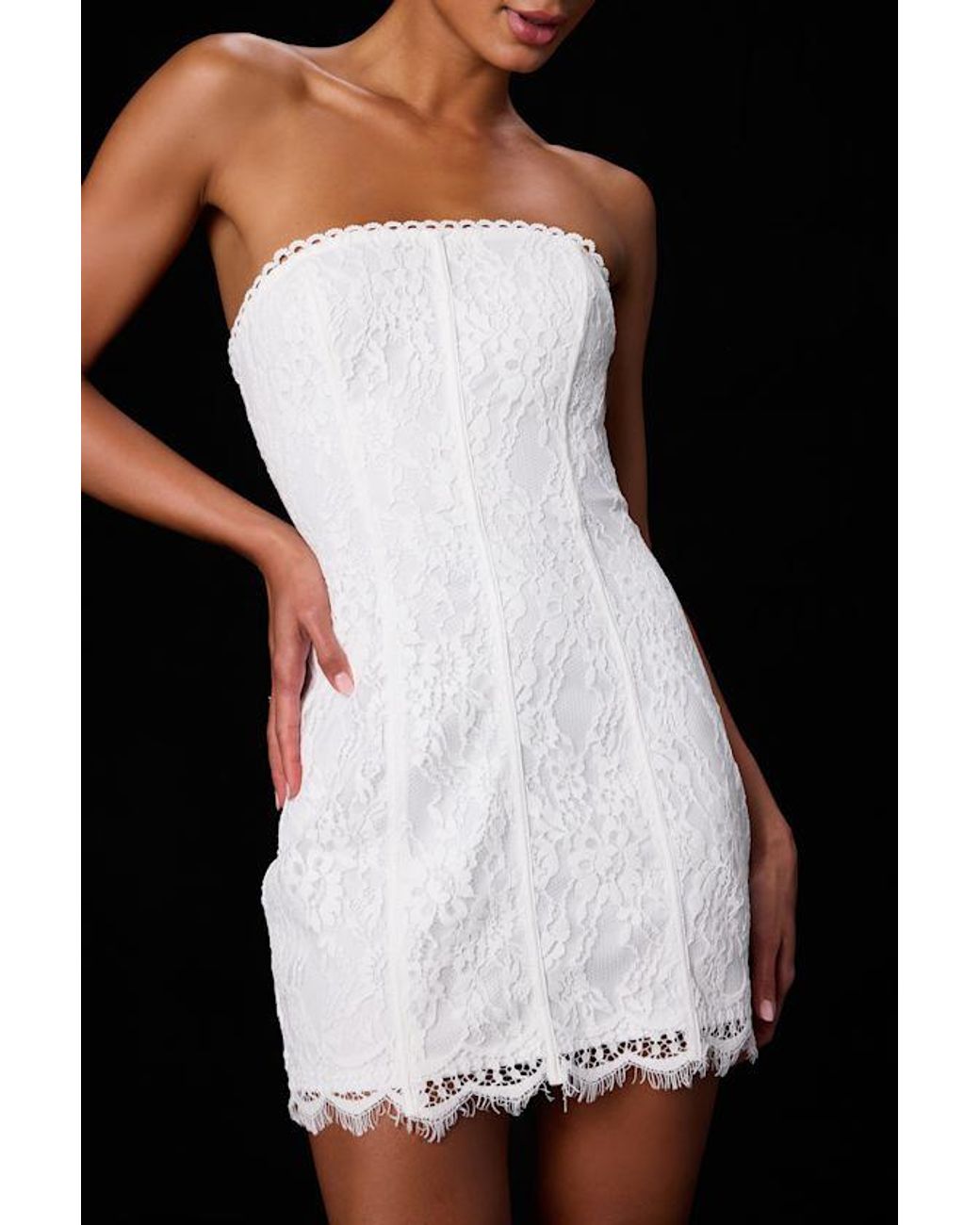 Lulus Black Daley Lace Strapless Mini Dress