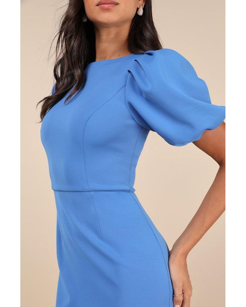 Formal Elegant Black Midi Dress Lulus Simply Beloved Puff Sleeve Bodycon  Midi Dress In Blue Lyst UK