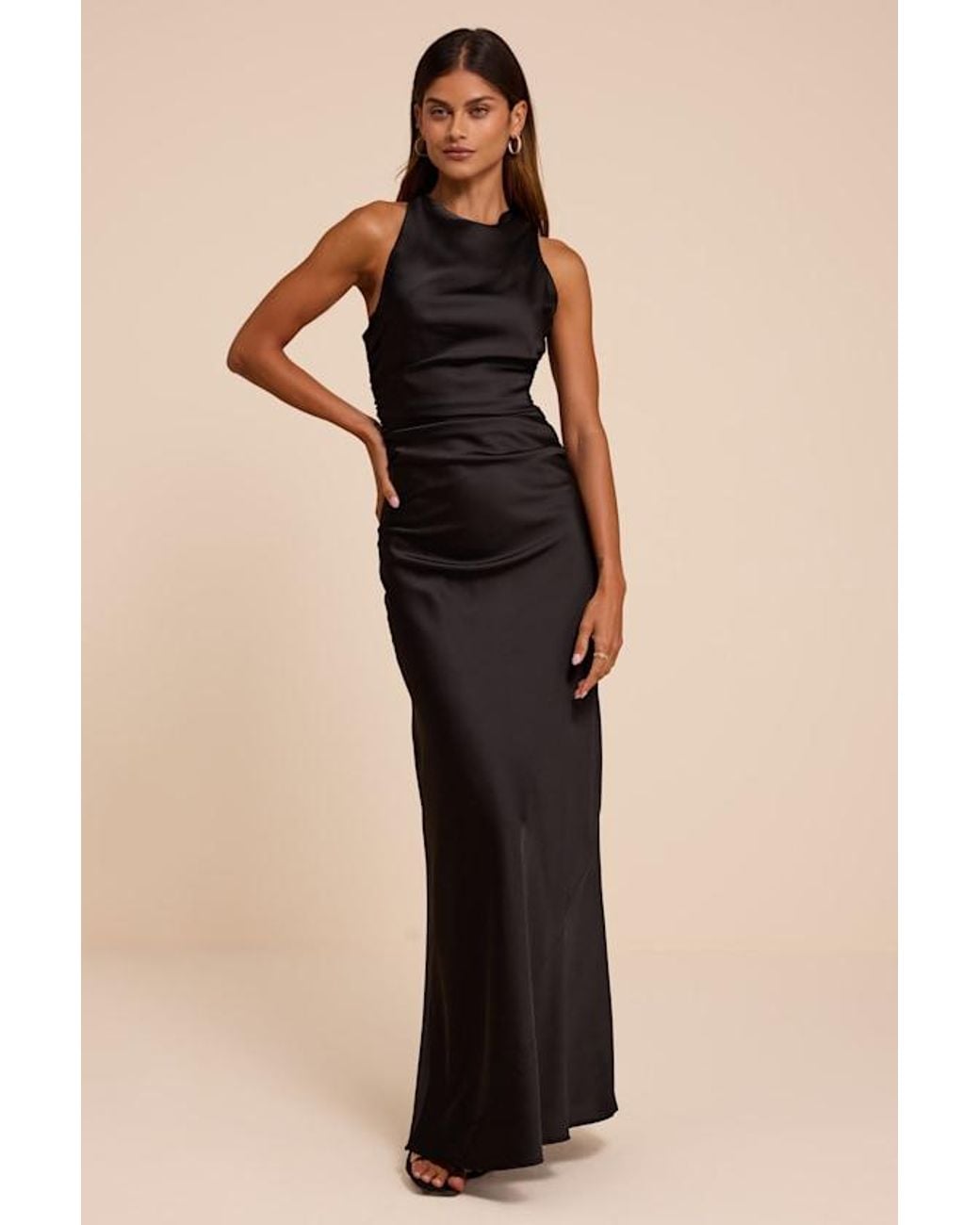Lulus Black Effortlessly Sensational Satin Backless Maxi Dress