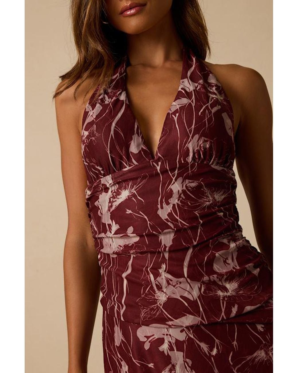 Lulus Red Betty Abstract Print Mesh Halter Midi Dress