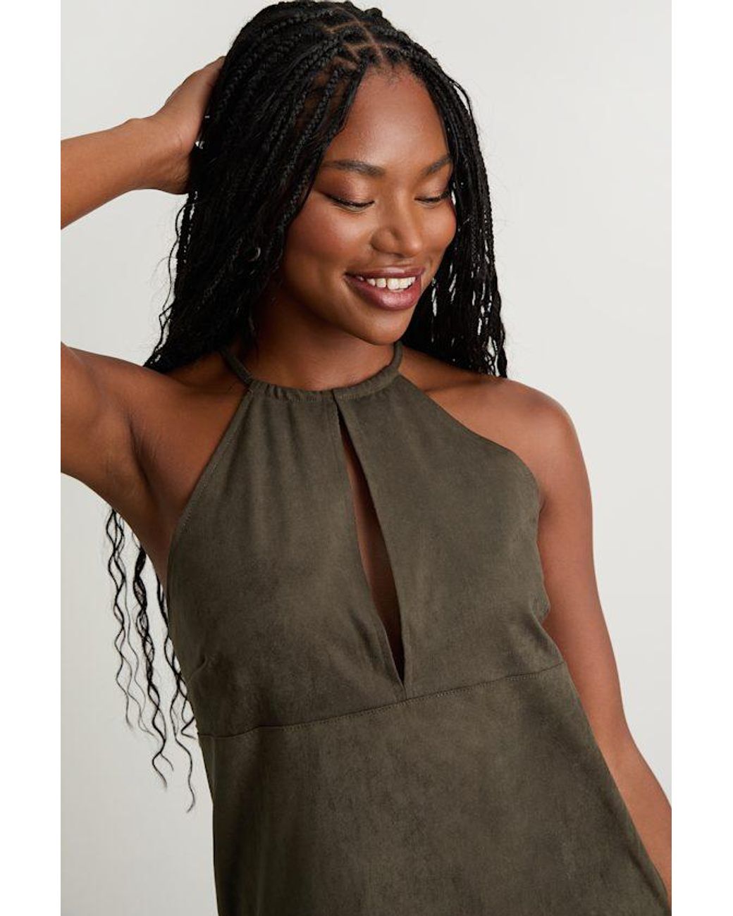 Lulus Natural Westlynn Suede Cutout Shift Mini Dress