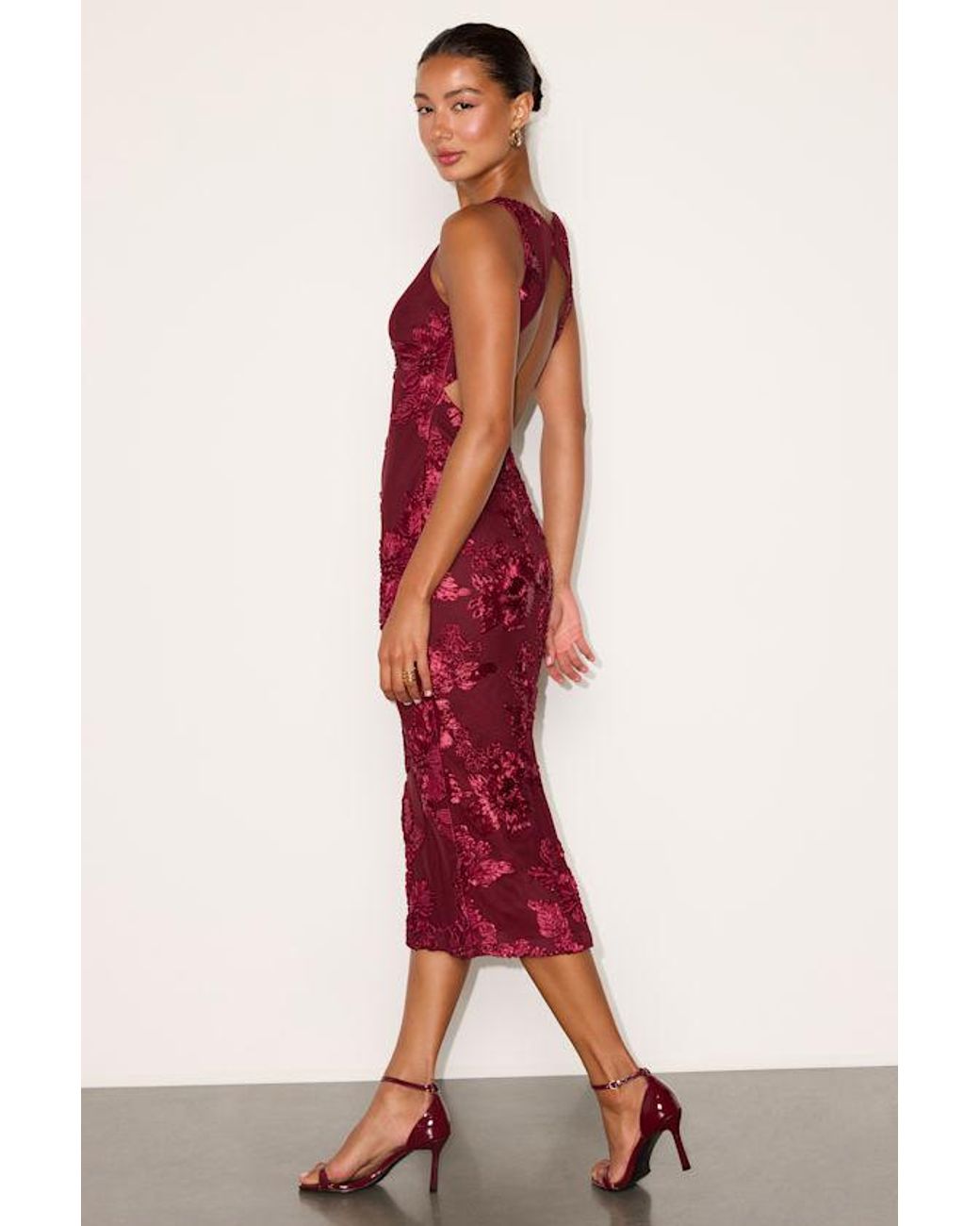 Lulus Red Taylin Floral Applique Backless Midi Dress